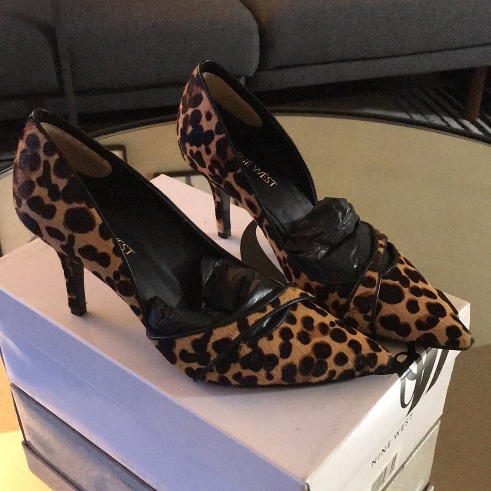 Nine West Leopard Print Pointed Toe Heels - Tan and Black